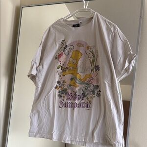 H&M White Bart Simpson Graphic Tee with Pastel Yellow and Pink Accents